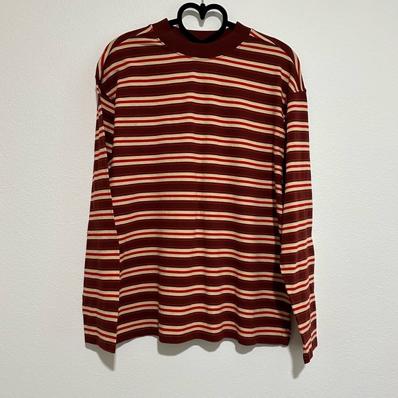 NWT BP Maroon Red Cream Mock Neck Striped Organic Cotton Top Size M - Picture 8 of 8